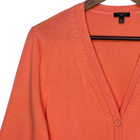 Talbots Button Front Cardigan Sweater Women‎ Size PXL Orange V-Neck Knit - Picture 3 of 13